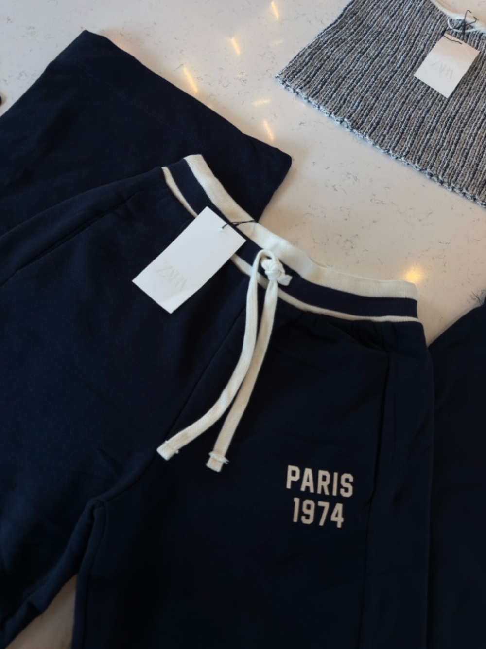 Zara Navy Blue Sweatpants with White Trim